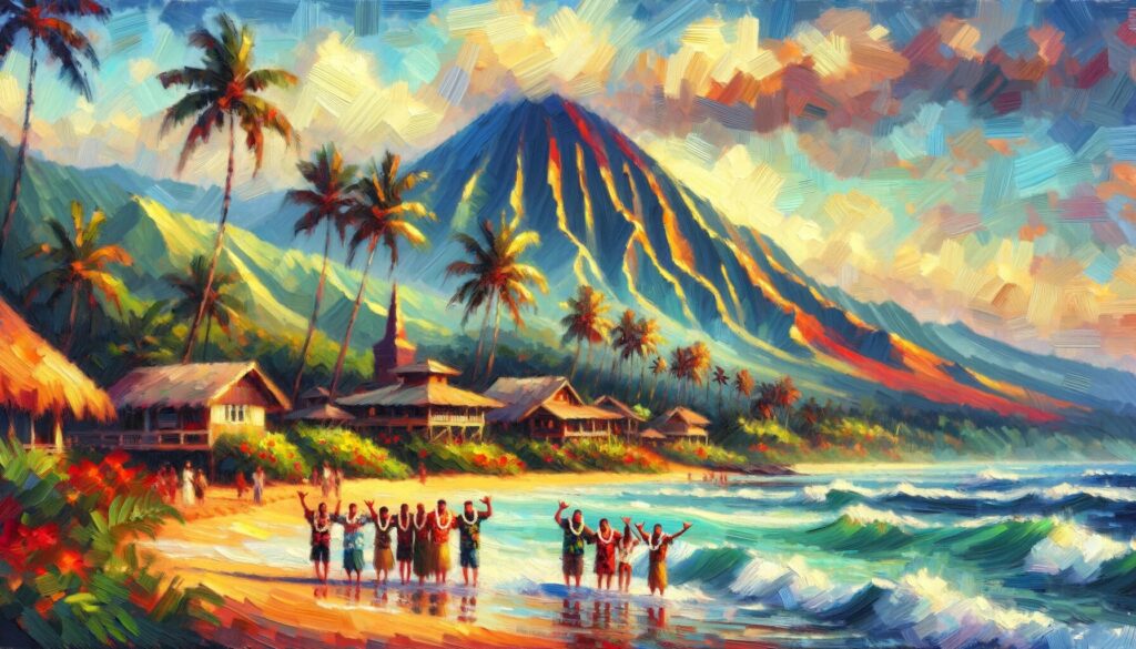 This image has an empty alt attribute; its file name is DALL%C2%B7E-2024-01-22-00.16.46-Impressionist-style-painting-depicting-a-Hawaiian-theme.-The-image-should-capture-the-essence-of-Hawaiis-lush-landscapes-vibrant-culture-and-the-sp.jpg